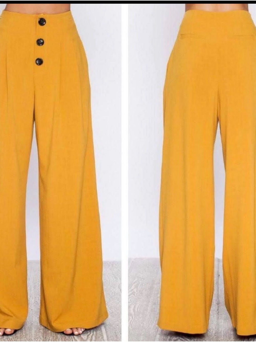 💛 Mustard Wide Leg Palazzo Pants | High Waist Statement Trousers